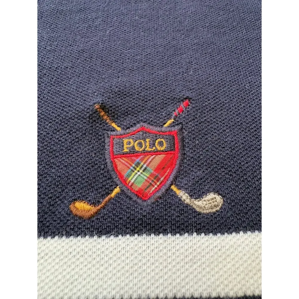 Vintage Polo Ralph Lauren Striped Polo w/ Crest Embroidery Mens Size XXL Navy